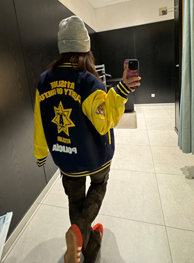 A11SLAVE徽章毛巾绣拼接撞色棒球服外套男女秋冬美式重磅宽松夹克