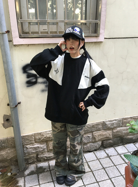 A11SLAVE复古运动拼接撞色球衣刺绣圆领男女卫衣情侣上衣潮2024秋