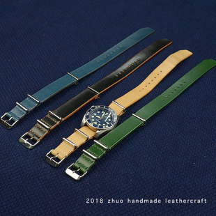 手工皮具热销北约NATO意鞍植鞣牛皮原色黑色茶心蓝色手表表带