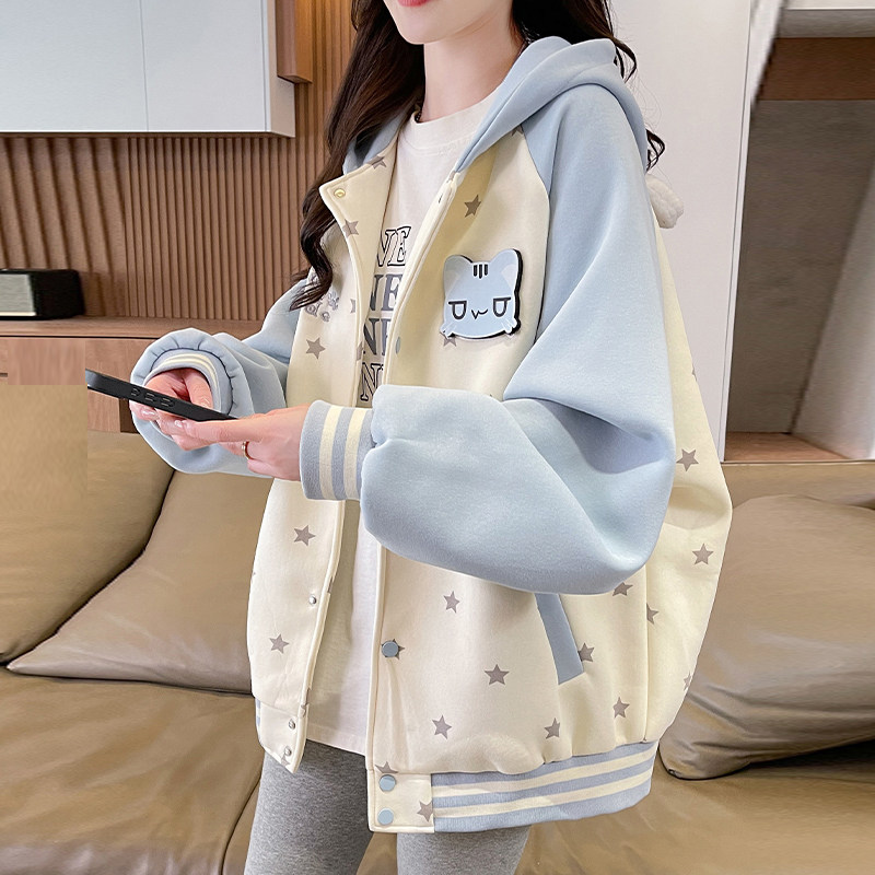 2026新款棒球服外套女早春秋季休闲百搭上衣初高中学生连帽卫衣