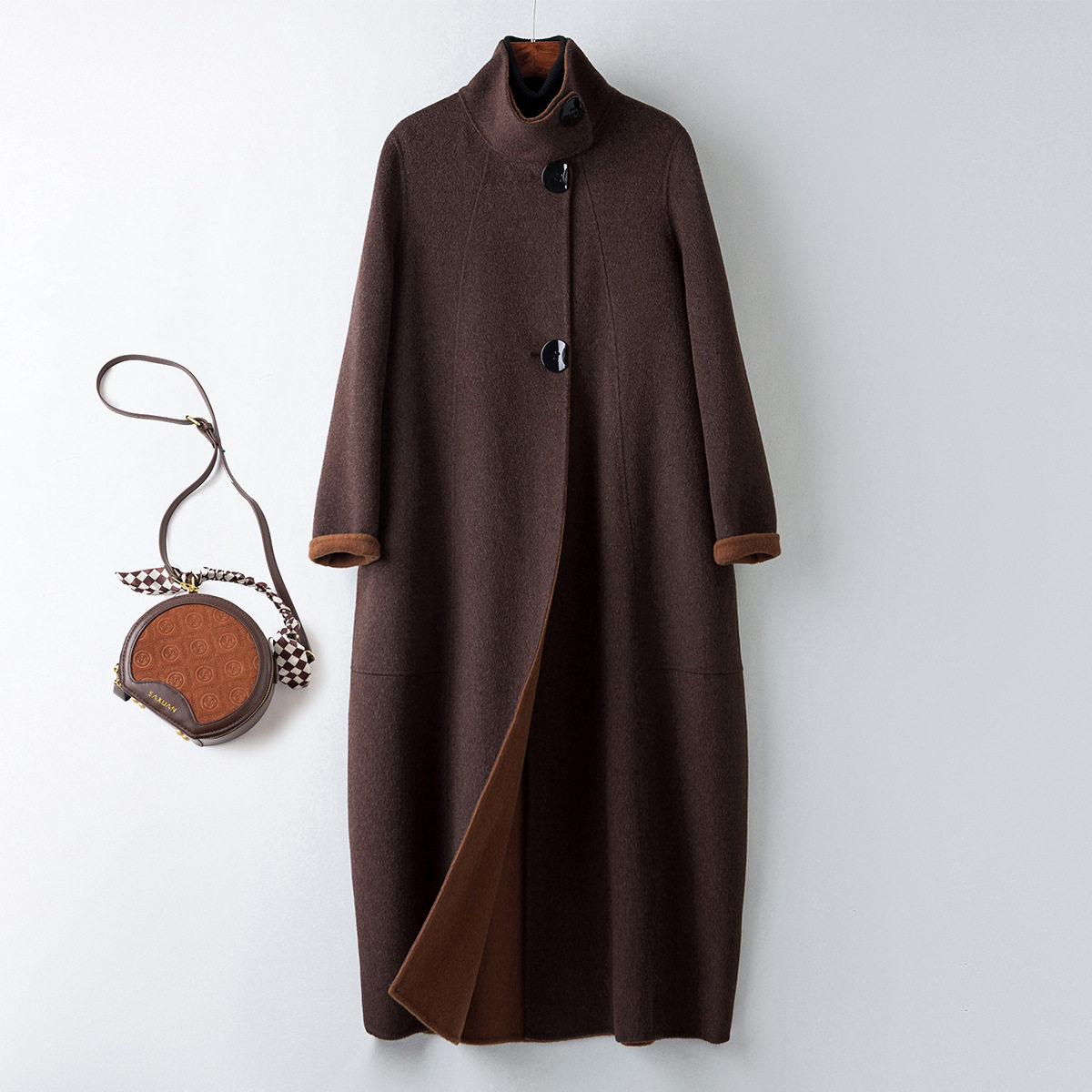 高端大气双面羊绒大衣女2025冬装立领宽松显瘦大圆扣毛呢大衣外套,女装/女士精品,毛呢外套,淘宝优惠券,粉丝福利购,淘宝优惠卷