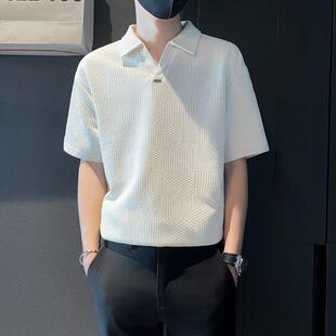 2026新款潮流休闲男士V领短袖Polo衫夏季青春流行翻领白色T恤上衣
