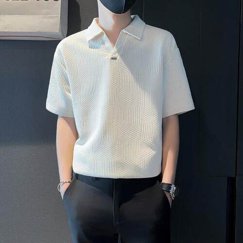 2026新款潮流休闲男士V领短袖Polo衫夏季青春流行翻领白色T恤上衣