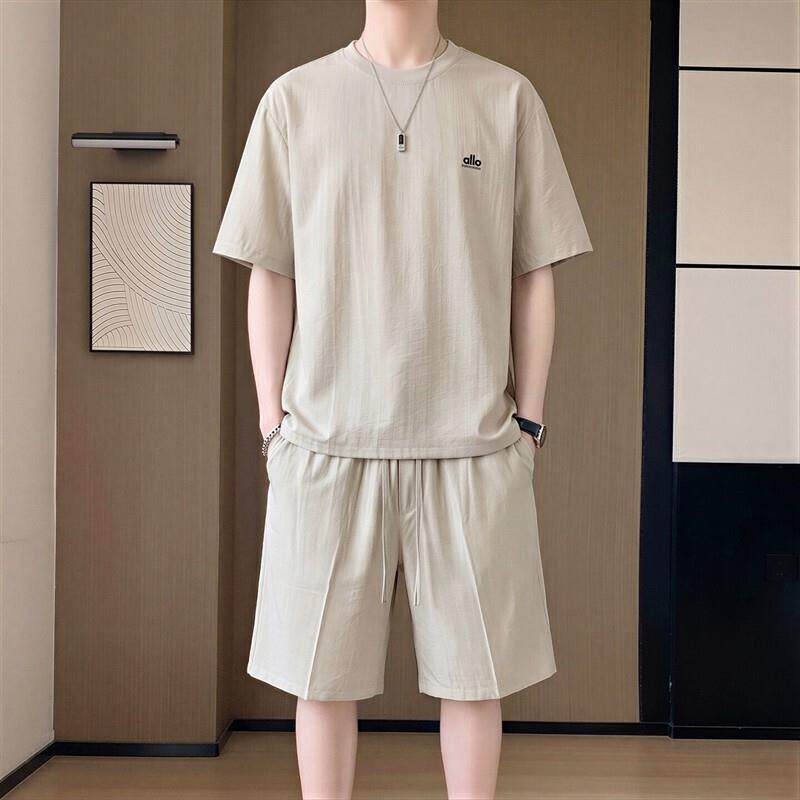 高级感夏季套装男士T恤2026新款薄款短袖短裤休闲运动两件套装装