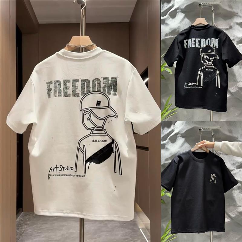 夏季新款个性卡通印花圆领短袖T恤男士休闲百搭纯棉半袖T恤上衣