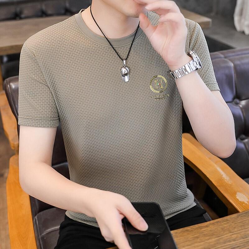 2026年夏季新款男士冰丝短袖t恤加肥加大码T恤无痕速干上衣打底衫