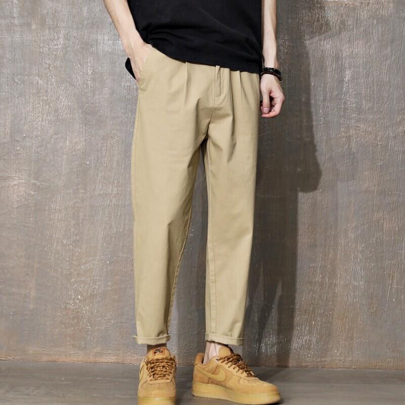 卡其色纯棉水洗九分裤男2026夏季新款直筒休闲裤潮流宽松大尺码长