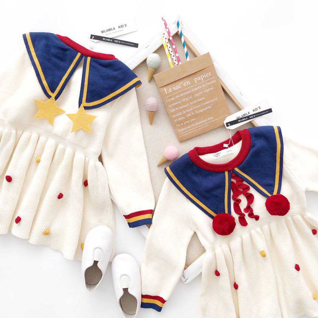 秋冬儿童小童球球大翻领连衣裙女童女孩拼色毛衣裙针织裙公主裙,童装/婴儿装/亲子装,连衣裙,淘宝优惠券,粉丝福利购,淘宝优惠卷