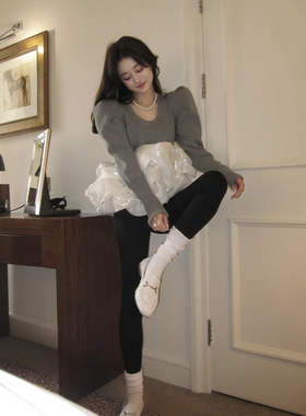 纯原 独 bibiy人气蓬蓬摆珍珠点缀U领针织衫2025 迪士尼风