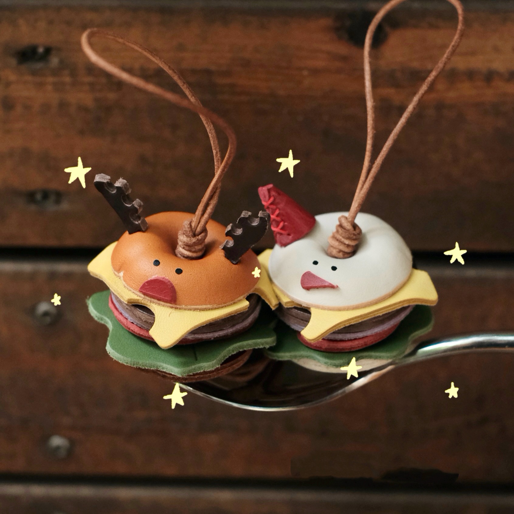 【喜欢您来】真皮小汉堡圣诞礼物