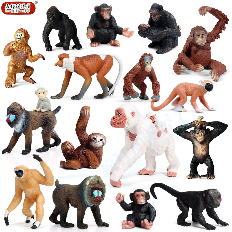 仿真野生动物模型红毛猩猩人猿红面金丝猴子塑胶玩具儿童早教摆件