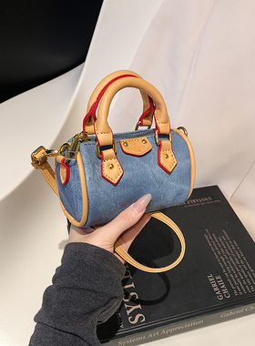 迷你mini超火小包包女秋冬2024新款复古女士斜挎包百搭手提圆筒包