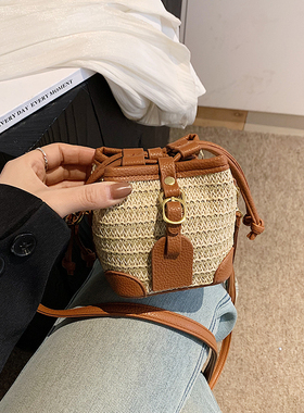 夏季新款女童斜挎包草编烧麦包小女孩沙滩度假迷你配饰宝宝单肩包