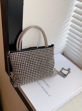 小众设计水钻石包包女2024新款晚宴满钻手拎包手机包斜挎链条小包