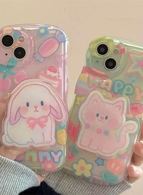 彩色兔子猫咪opporeno13pro手机壳findx8女款一加ace5pro/1+13/a3i/k12x防摔vivos20/s19/x200minipro/iqoo13