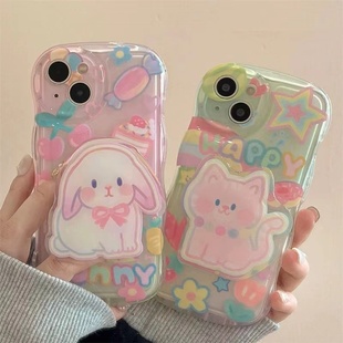 彩色兔子猫咪opporeno13pro手机壳findx8女款一加ace5pro/1+13/a3i/k12x防摔vivos20/s19/x200minipro/iqoo13