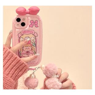 粉色女孩毛绒链条oppofindx9pro手机壳findx8s+/a6pro/一加15/1+13T硅胶高级感小众vivox300pro/x200s/iqoo15