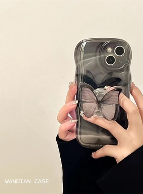 黑色渲染蝴蝶支架opporeno11手机壳findx6/5/3小众一加12/ace2pro高级感vivos18女x100pro全包y100防摔iqoo12