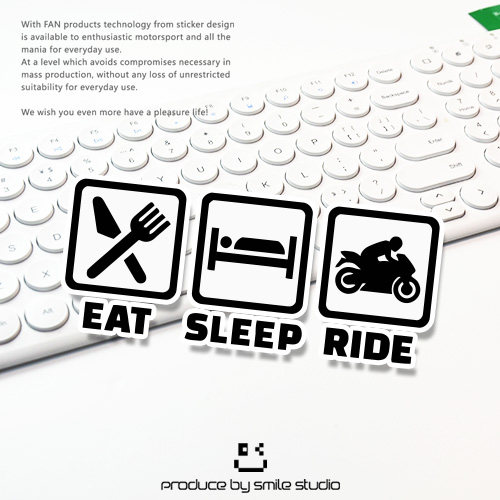 吃饭睡觉骑摩托图标趣味反光车贴个性摩托电动车划痕防水改装贴花