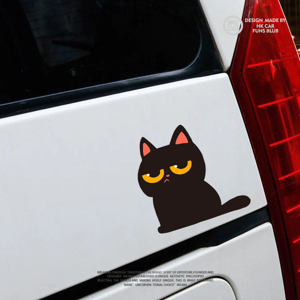 搞笑卡通无神黑猫趣味反光车贴创意汽车贴纸摩托电动车装饰防水贴