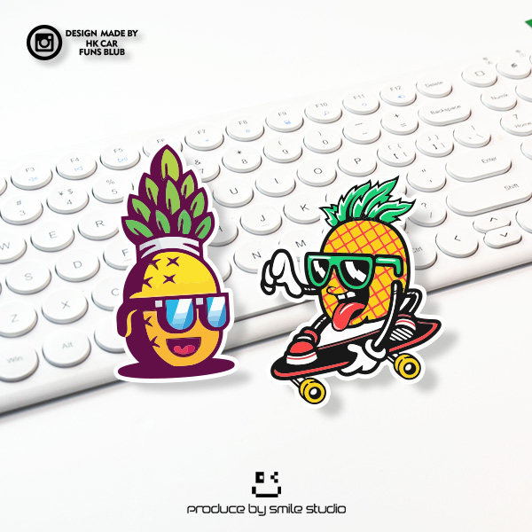 卡通潮流菠萝趣味反光车贴创意jdm汽车改装摩托电动车装饰贴纸