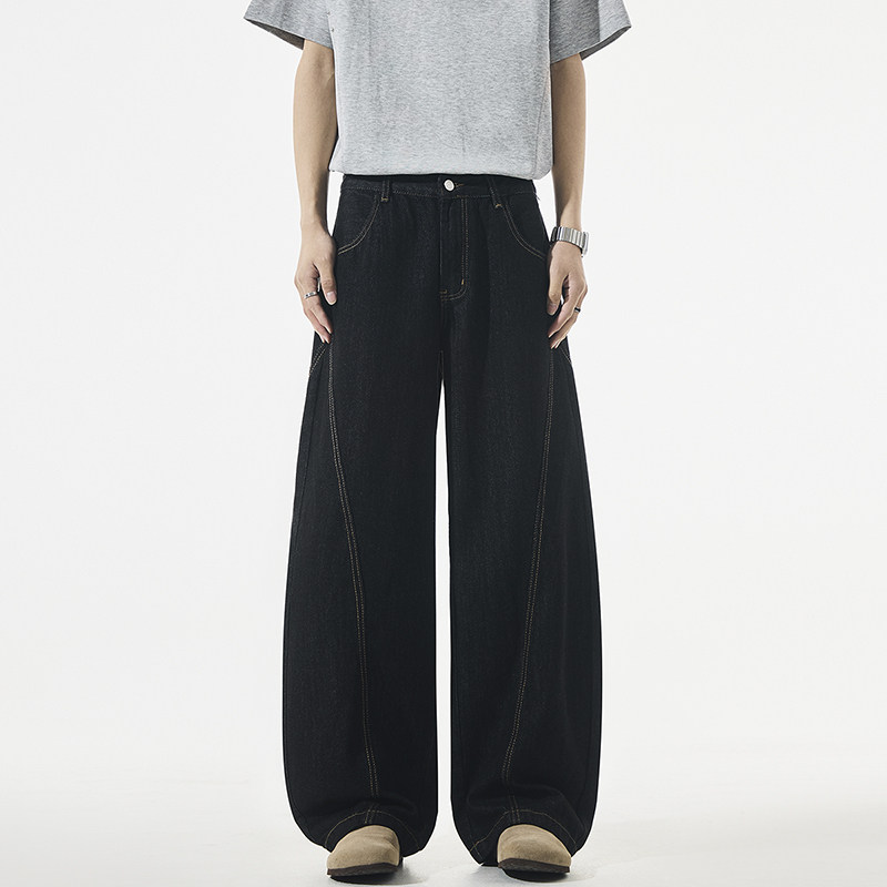 2026新款美式复古白色弯刀牛仔裤男潮牌宽松直筒阔腿长裤子