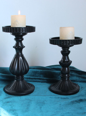 黑色套二树脂烛台复古法式美式复古轻奢民宿烛光晚餐摆件婚庆