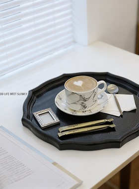 ins菱形托盘雕花摆件北欧风极简风雕刻家居装饰摆件木质工艺品彩