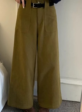 OMELET蛋卷 冬季韩系复古百搭大口袋设计磨毛植绒直筒休闲裤25968