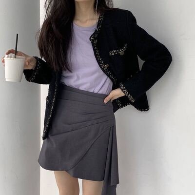 bluepops名媛风0黑色长袖短外套