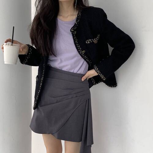 bluepops名媛风0黑色长袖短外套