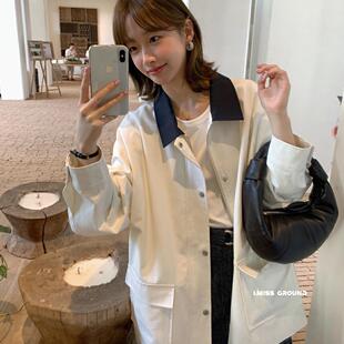 imiss 撞色风衣外套女小个子2026春秋款高级感宽松松弛感中长大衣