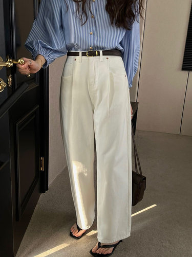 白色阔腿裤女直筒休闲裤高腰