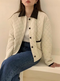 菱格纹小众设计感 新款 sicily时尚 撞色Polo领棉服短外套女2025冬季