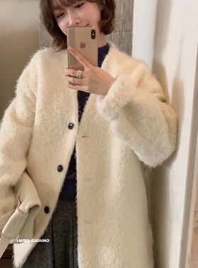 imiss韩标！冬季奶呼呼加厚羽绒里V领保暖羽绒服羊毛外套女70836