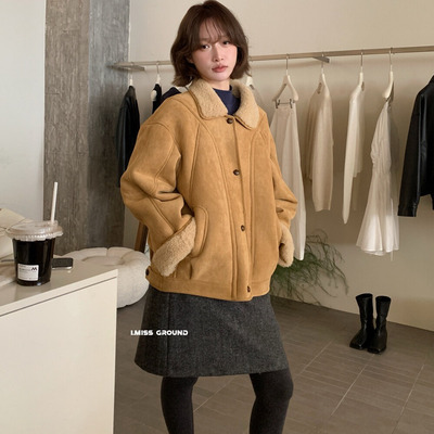 imiss羊羔毛皮毛一体机车外套女