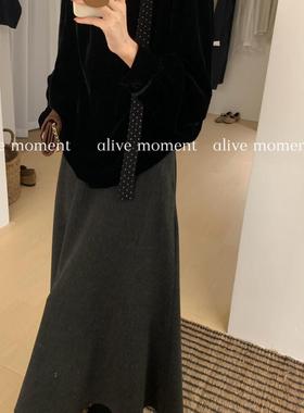 alive moment时尚复古气质韩系半身裙2024秋冬设计感a字鱼尾裙女