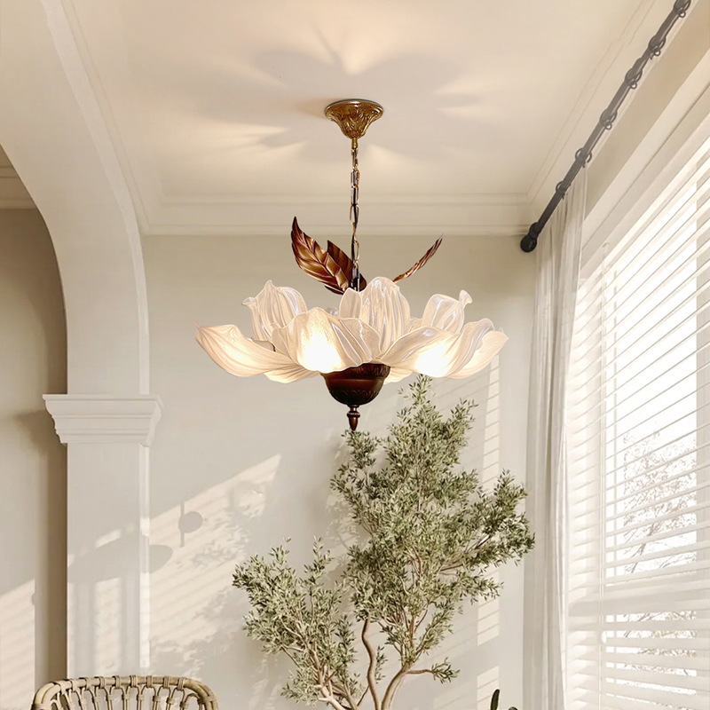 中古花朵吊灯法式复古宋式美学房间灯2025新款花瓣高级卧室书房灯