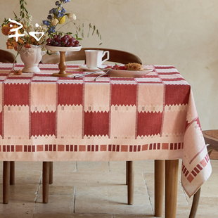 寻由复古红色餐桌布防水防烫茶几书桌盖布免洗轻奢高级感新年圣诞
