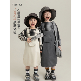幼悠女童2026春季新款简约纯棉背带裙宽松百搭可调肩带儿童裙子潮
