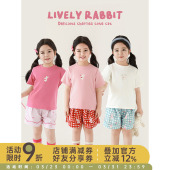 波浪割花直筒短裤 T恤 儿童原创萌兔印花清凉短袖 幼悠女童2025夏季