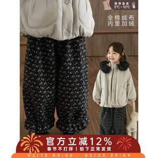 幼悠女童2025冬季新款加绒加厚碎花裤时尚显瘦保暖休闲儿童灯笼裤