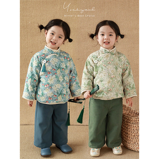 幼悠女童油画感数码印花棉服儿童甜美可爱撞色包边立领保暖上衣潮