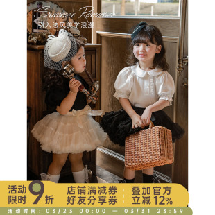 简约翻领娃娃衫 幼悠女童可爱小衫 宝宝泡泡袖 新款 儿童上衣 2025夏季