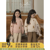 幼悠女童小兔绣花圆领毛2025衣冬季 罗纹织边蓬松绵软保暖抗寒上衣