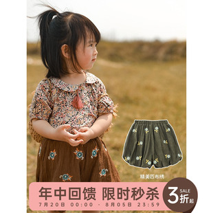 民族风灯笼裤 幼悠女童甜美绣花短裤 新款 儿童宽松洋气外穿裤 子夏季