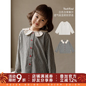 花瓣领娃娃衫 长袖 宽松休闲百搭格纹儿童上衣 新款 幼悠女童2026春季