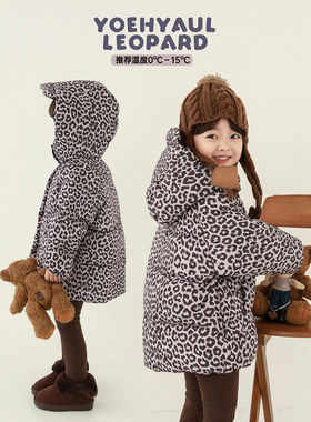 幼悠女童棉服冬装保暖2025新款豹纹夹棉棉袄时尚复古儿童冬季外套