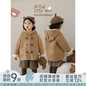 幼悠女童小熊牛角扣熊耳连帽毛绒外套冬季 甜酷可爱防风保暖上衣潮