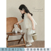 气可爱镂空刺绣花背心宽松直筒裤 儿童元 2025夏季 幼悠女童文艺套装